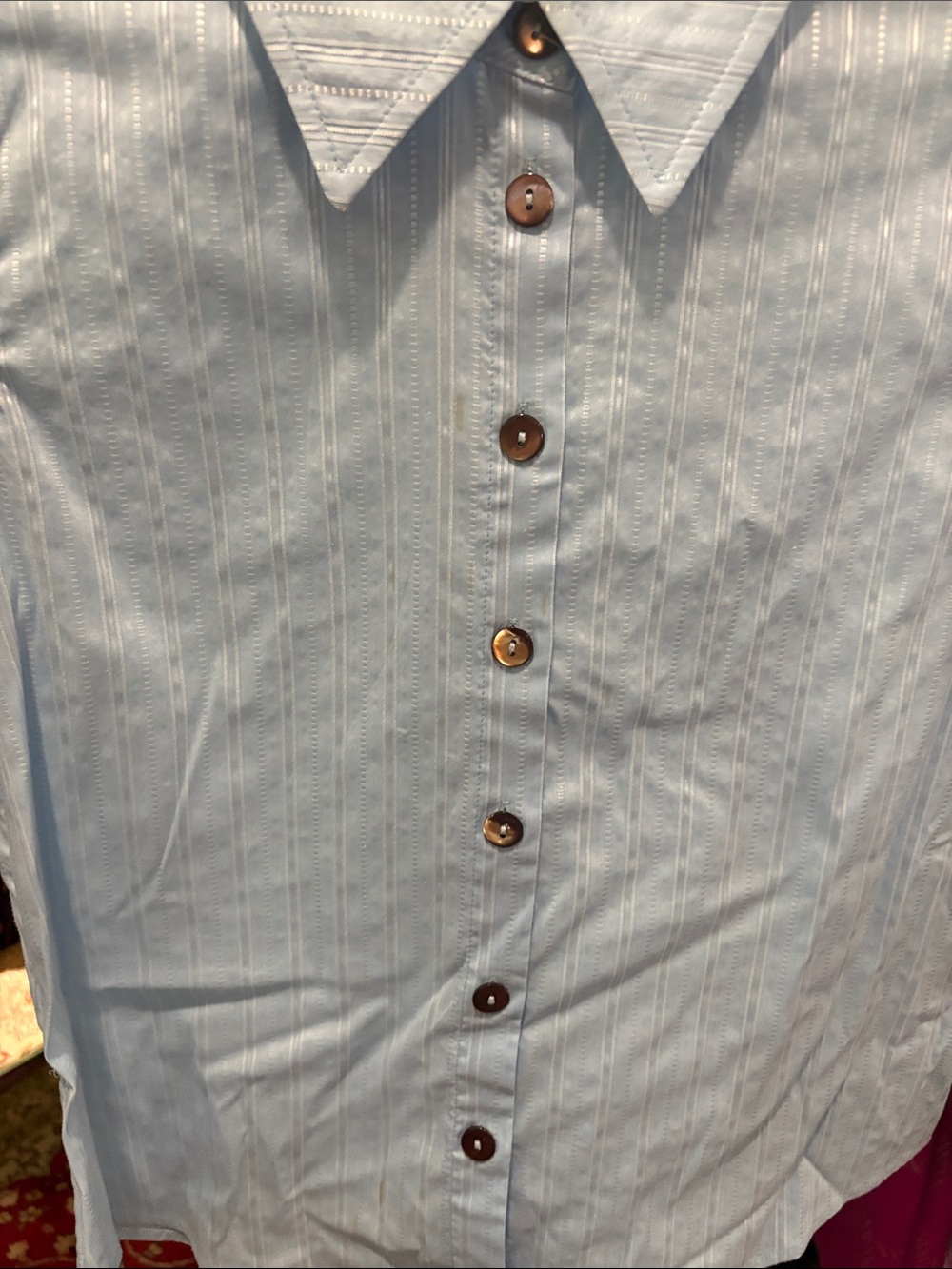 St. John Sport by Marie Gray Light Blue Short-Sleeve Button Front Top - Picture 3 of 6